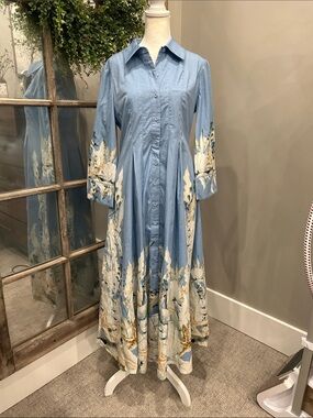 Conditions Apply Relacerta Blue Floral Button-Front Maxi Dress M